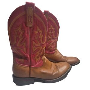 Rod Patrick Boots Men's 10.5C Red/Brown Western Cowboy Leather‎ Handmade